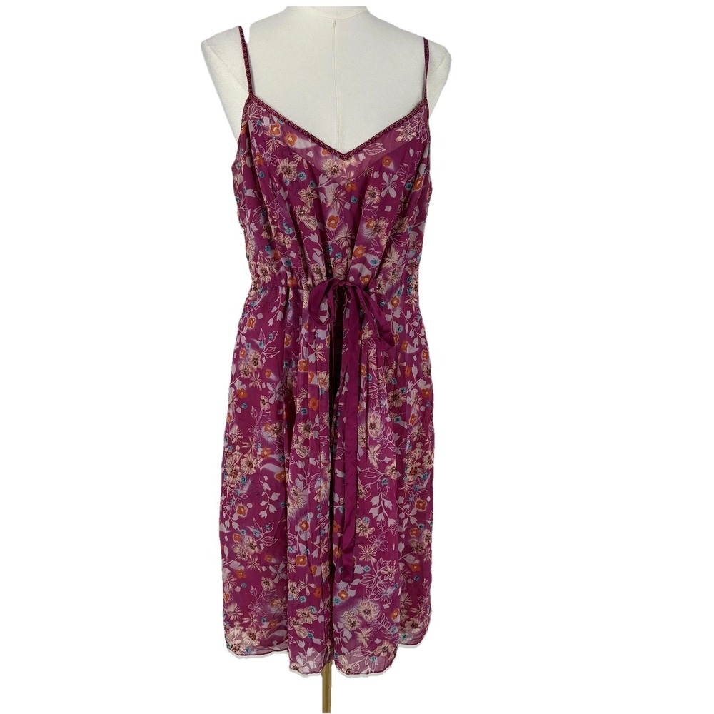 Papell Boutique Evening Silk Floral Beaded Midi Dress Womens 14 Pink Fairy